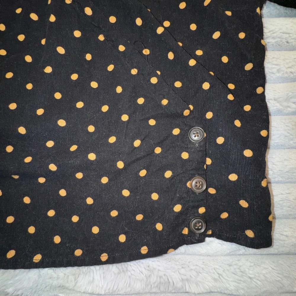 Madewell Womens Small Polka Dot Corduroy Faux Wrap Top Black Puff Sleeve Cottage